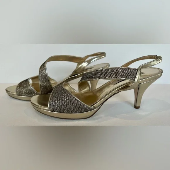 Nina Women’s Leather Slingback Gold Silver Heels Size 9.5 - Picture 2 of 10